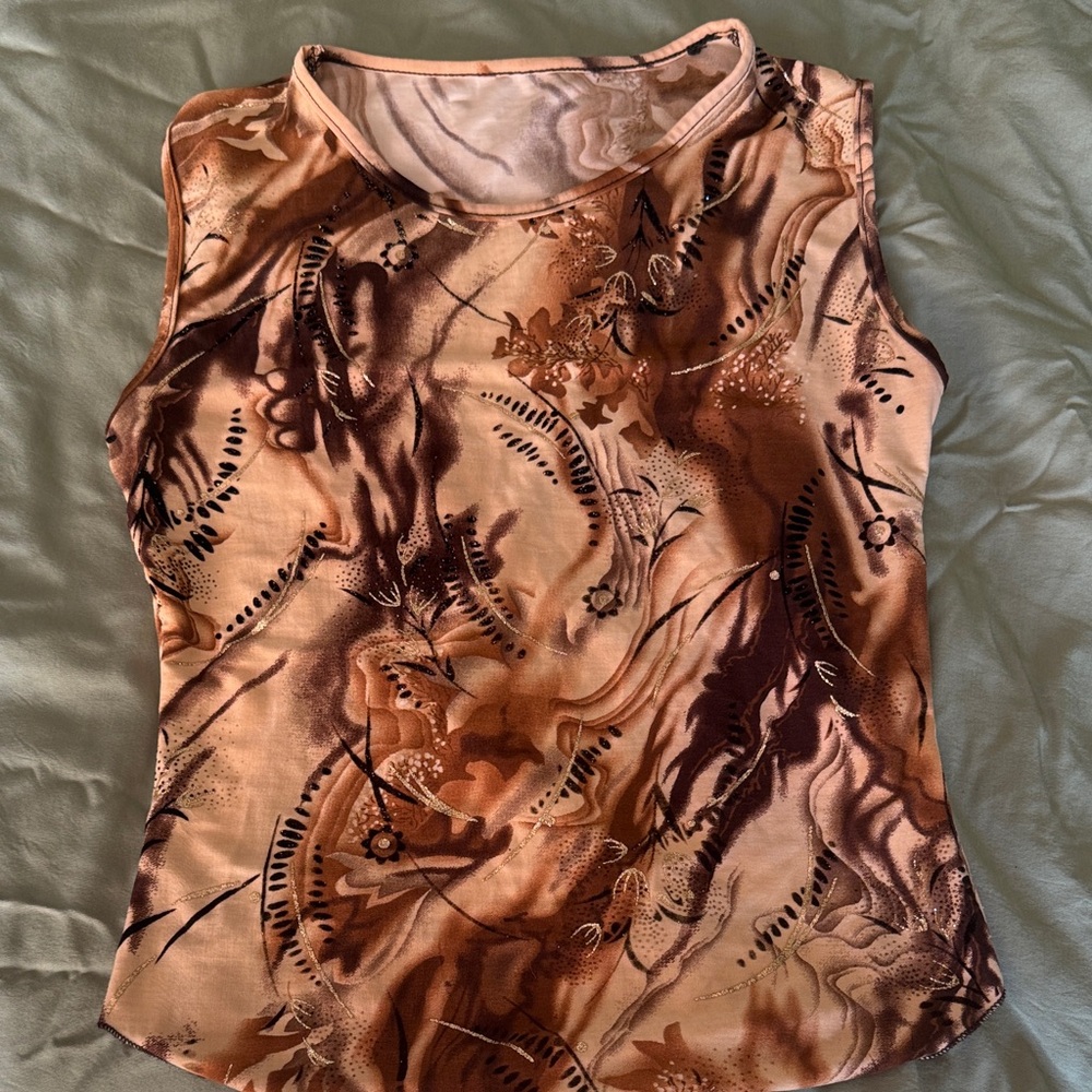 Women's Abstract Brown Sleeveless Top